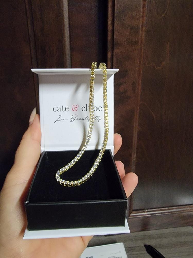 Customer photo review of Kaylee 18k White Gold Plated Necklace with Simulated Diamond Crystals