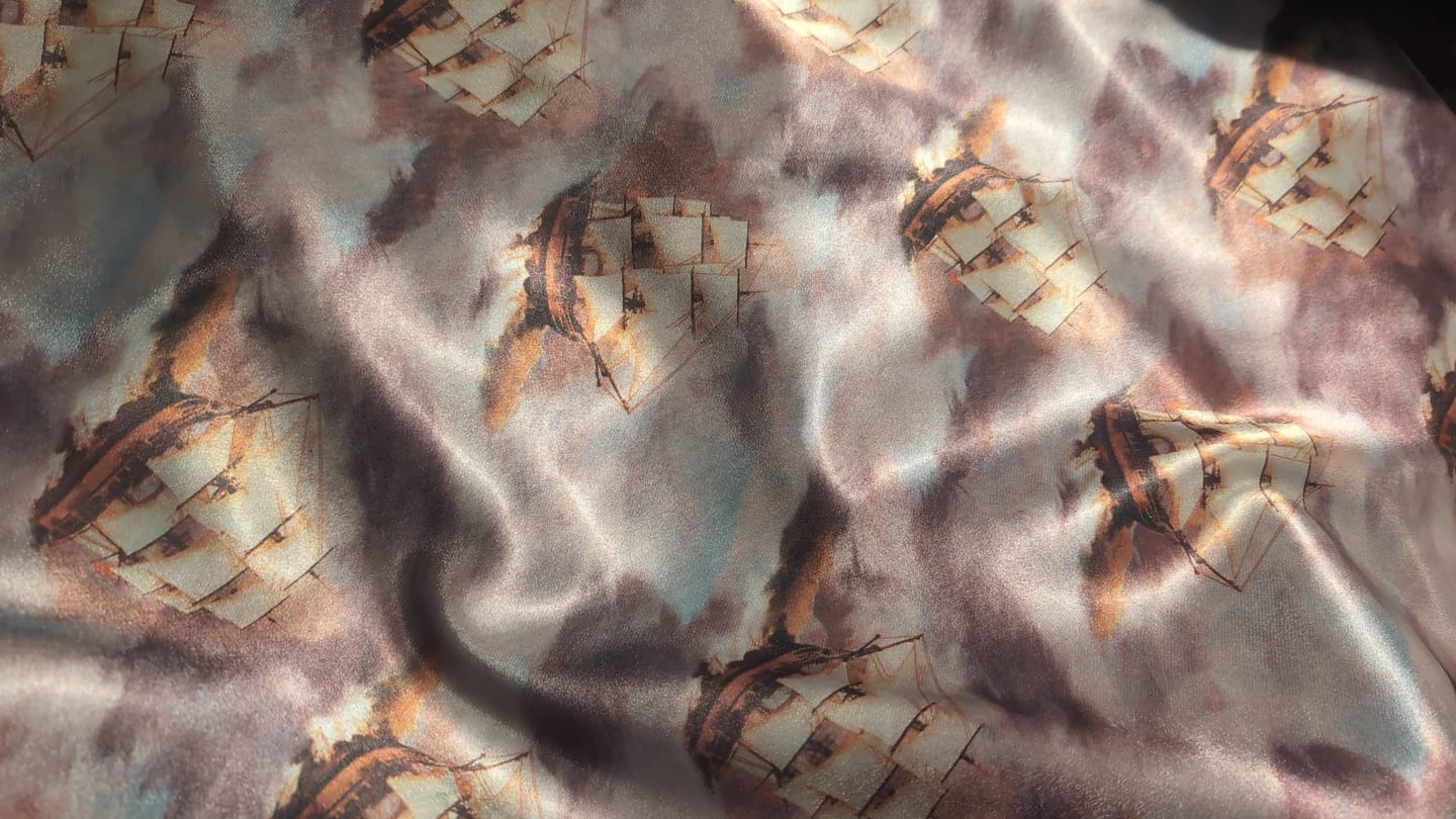 Customer photo review of Sailing Ships Satin Fabric