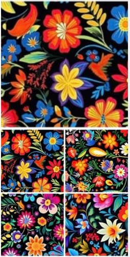Customer's collage showing colorful floral patterns from the Mexican Floral Fiesta Charm Pack.