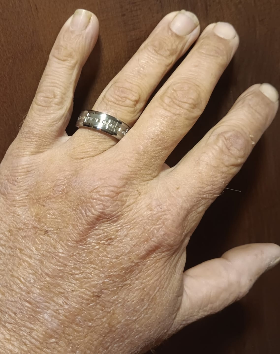 Customer photo review of 8mm - Men's Silver Tungsten Wedding Band, White Diamond Ring, Comfort Fit Anniversary Ring