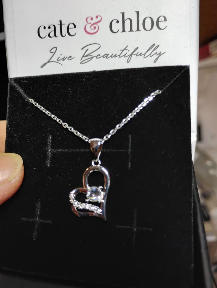 Customer photo review of Kara 18k White Gold Plated Silver Heart Necklace with Swarovski Crystals