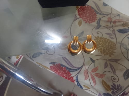 Customer photo review of Grooved Gold Hoop Earrings