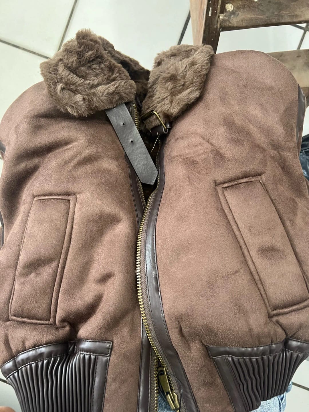 Customer photo review of Esme Suede Short Bomber Jacket