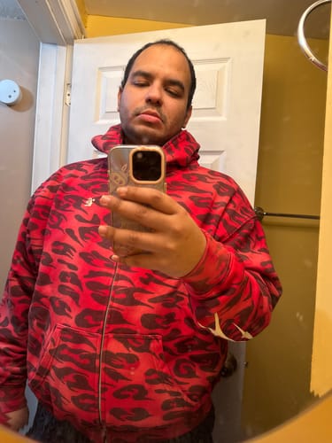 Customer photo review of Hellstar Cheetah Zip Up Hoodie Red