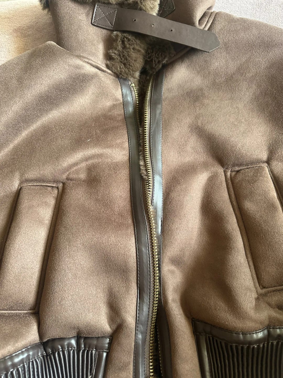 Customer photo review of Esme Suede Short Bomber Jacket
