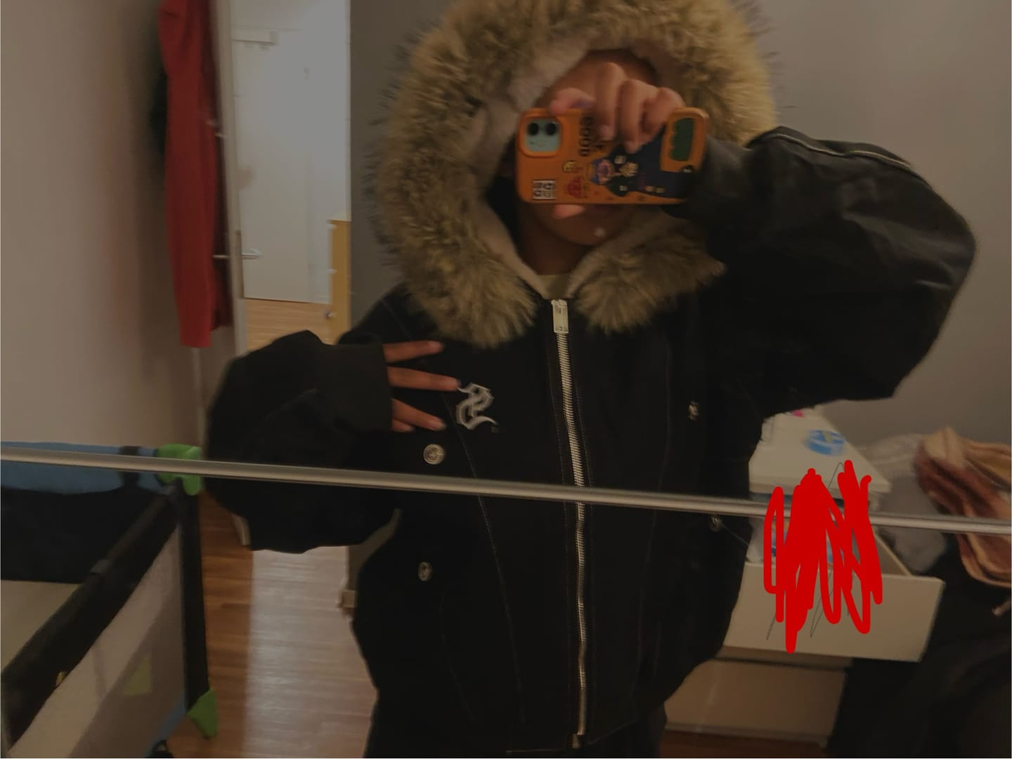 Customer photo review of Faux Fur Lined Zip Up Winter Hooded Bomber Jacket