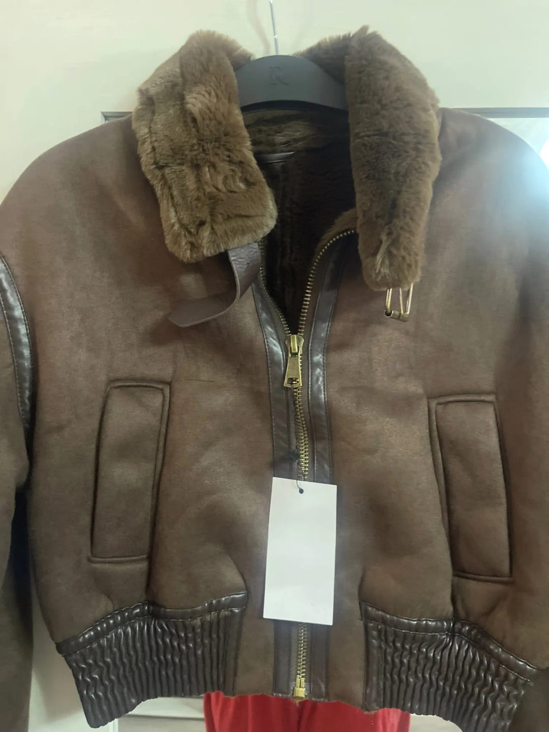 Customer photo review of Esme Suede Short Bomber Jacket