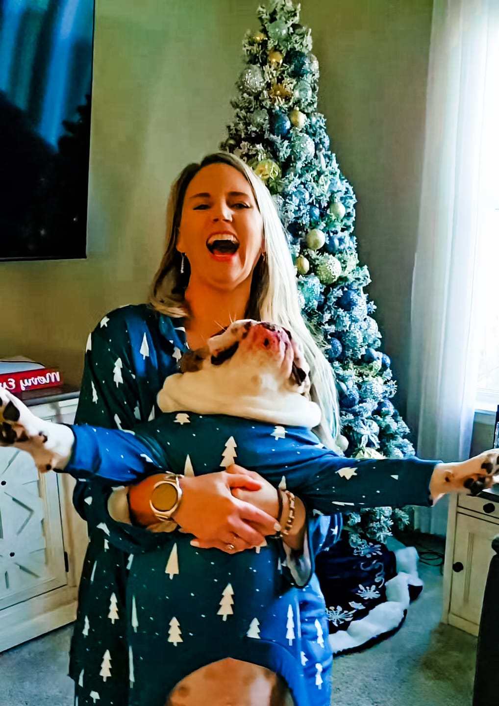 Customer photo review of Dog Christmas Pajama - Frosty Pines