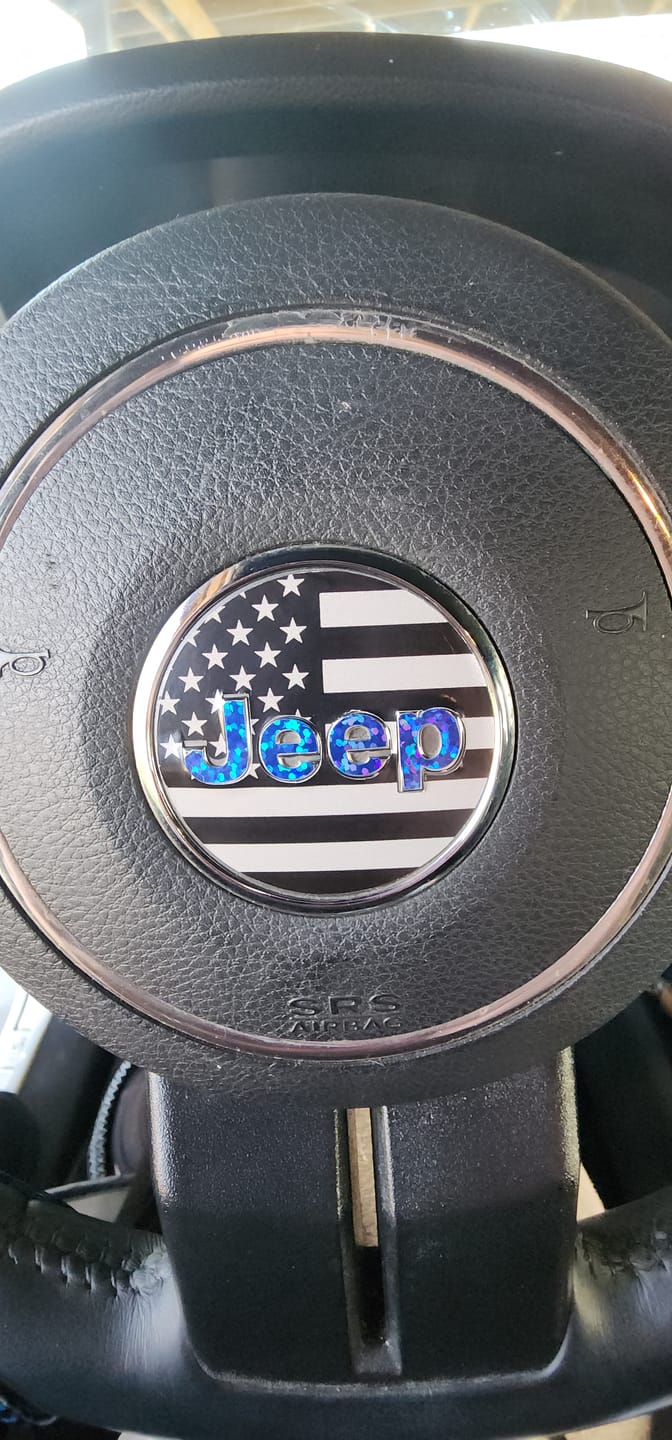 Customer photo review of American Flag Steering Wheel Decal for Jeep