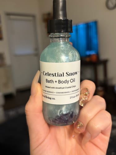 Customer photo review of Celestial Snow Bath & Body Oil