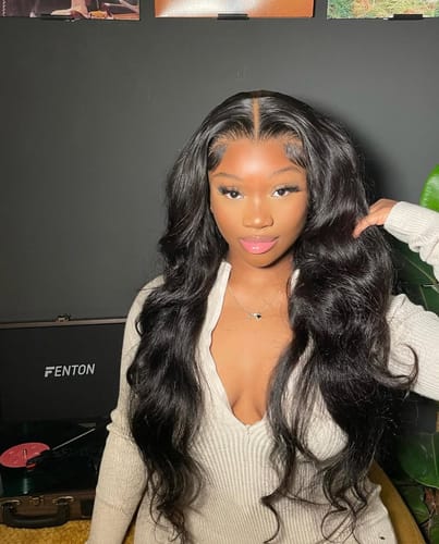 Customer photo review of Loose Body Wave 13x4 Swiss HD Lace Frontal Wig 180% Density