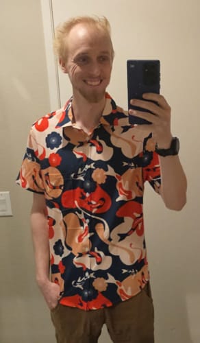 Customer photo review of Ready-to-Ship Modern Koi Button Up Shirt