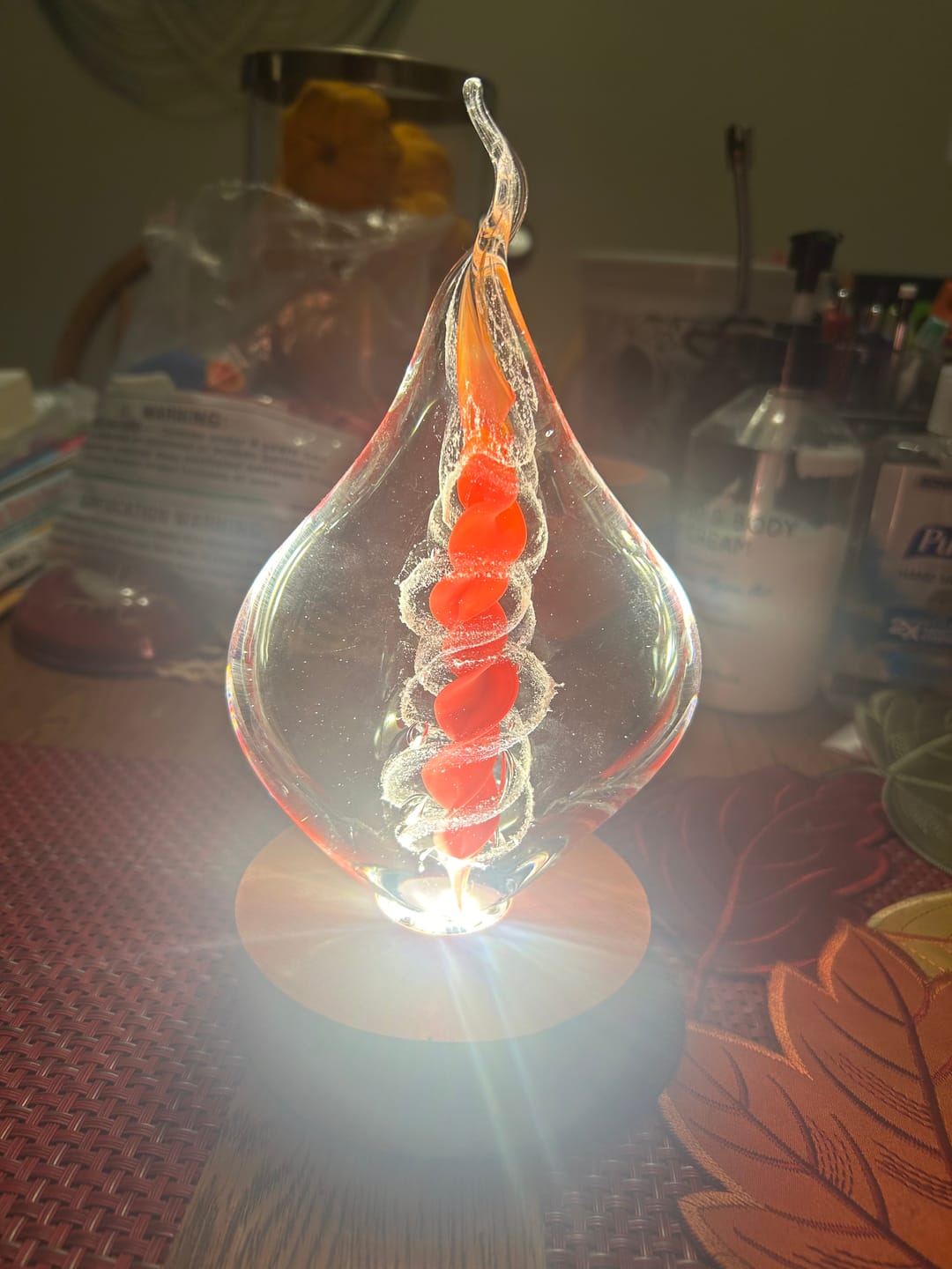 Customer photo review of Memorial Glass Flame with Cremation Ashes