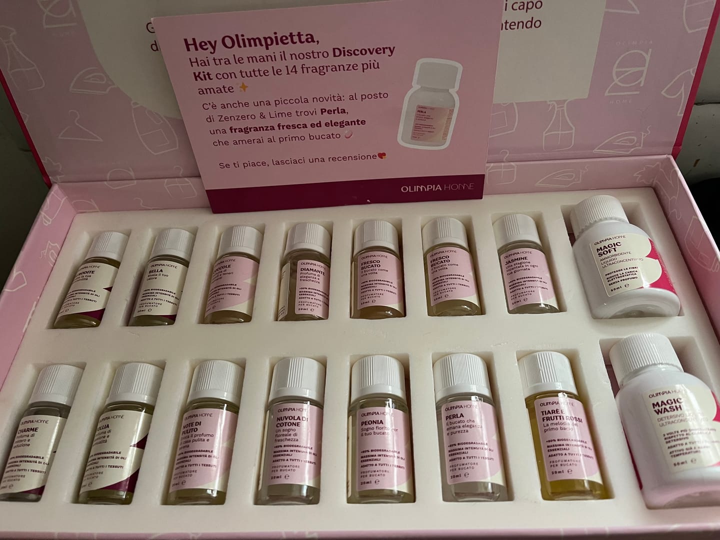 Customer photo review of Discovery Kit Laundry Collection – 14 Fragranze + Magic Wash & Soft