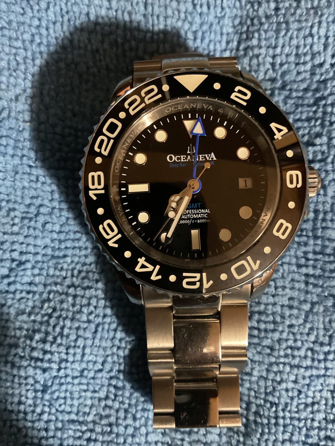 Customer photo review of Oceaneva 6000m GMT Deep Marine Explorer VI Grade 5 Titanium Automatic Watch Black Dial