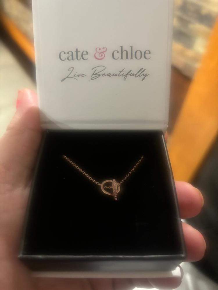 Customer photo review of Rosie 18k Rose Gold Plated Pendant Necklace with Pink Swarovski Crystals