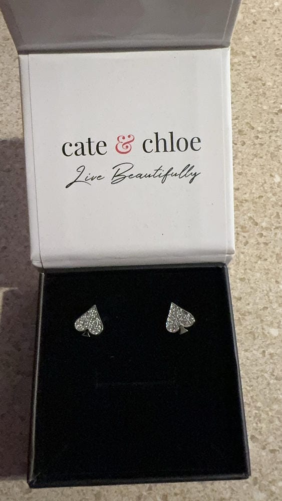 Customer photo review of Dylan 18k White Gold Plated Heart Earrings with Swarovski Crystals — Final Sale