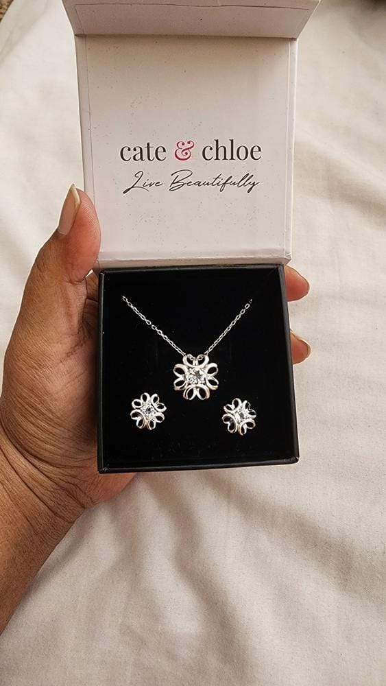 Customer photo review of Alexis 18k White Gold Plated Flower Pendant Necklace with Swarovski Crystal