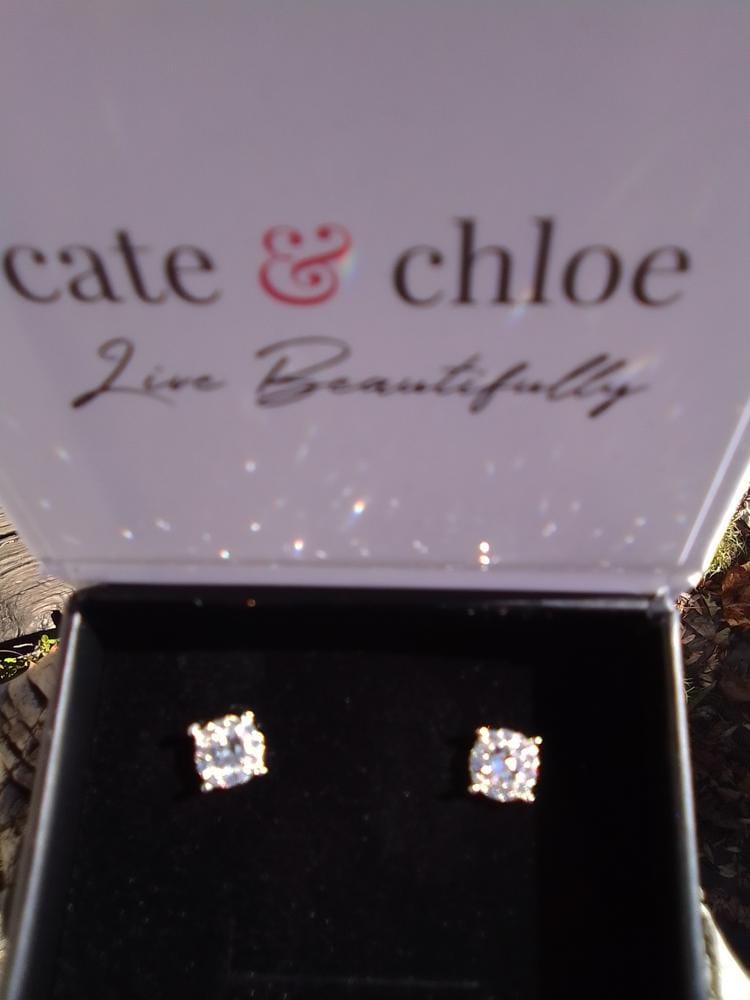Customer photo review of Raylee 18k White Gold Plated Halo Stud Earrings with Swarovski Crystals