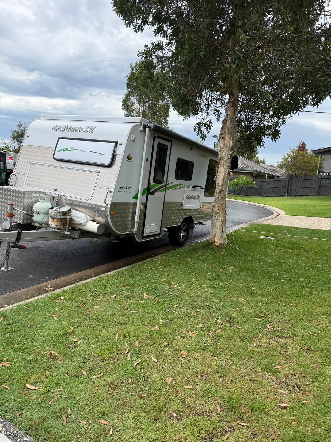 Customer photo review of Awning Replacement Vinyl - Black Fade WA1001 White Flap