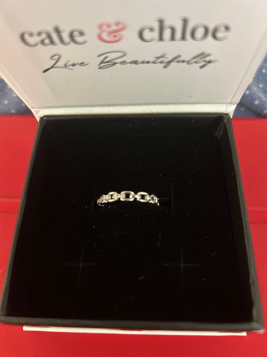 Customer photo review of Paula 18k White Gold Plated Chain Link Ring with Swarovski Crystals