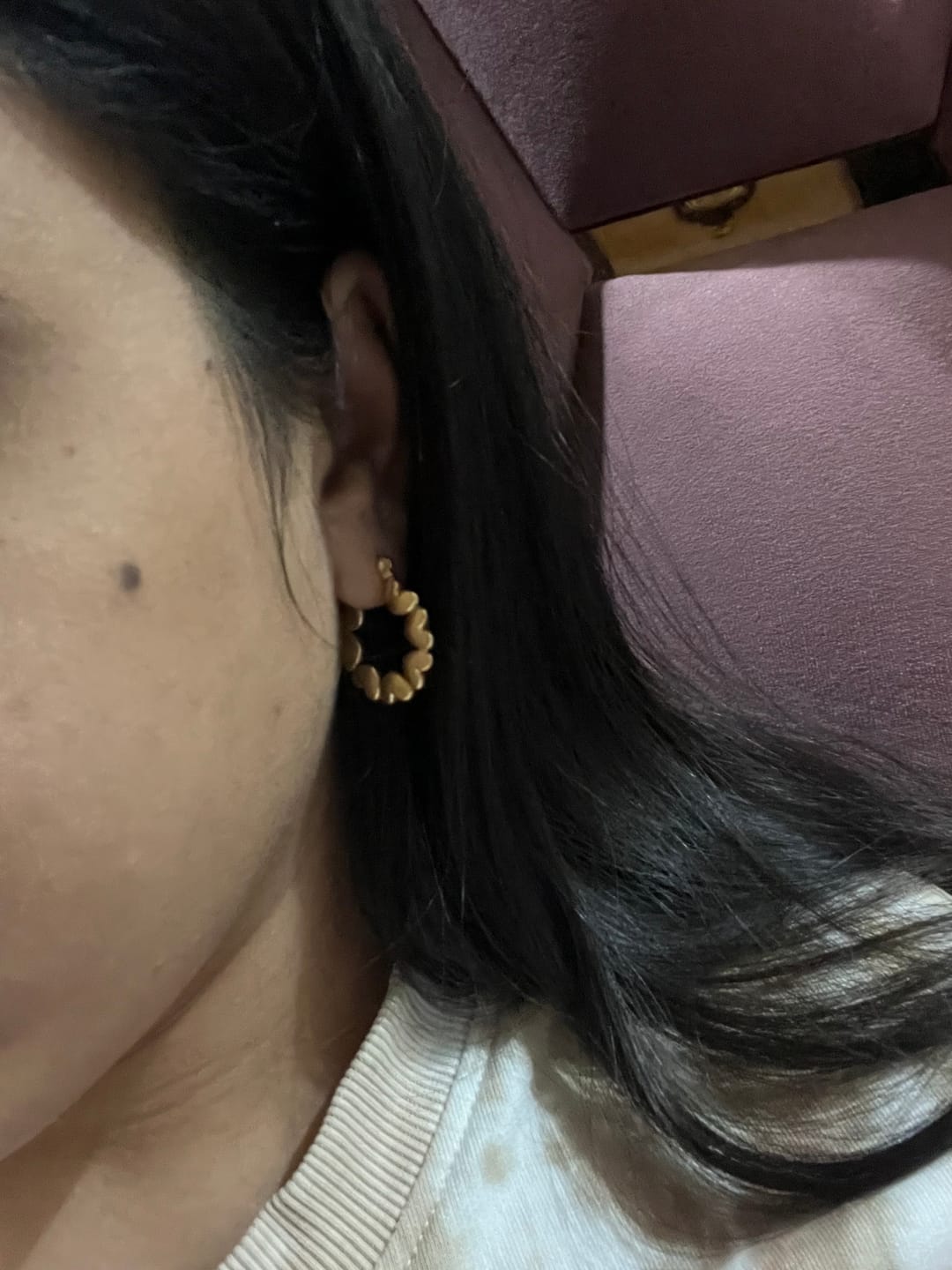 Customer photo review of Heart Link Hoop Earrings