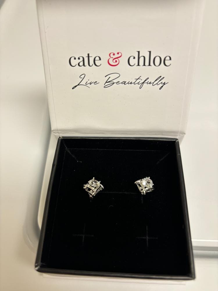 Customer photo review of Lorelei 18k White Gold Plated Stud Earrings with Round Swarovski Crystals - Fab Fav