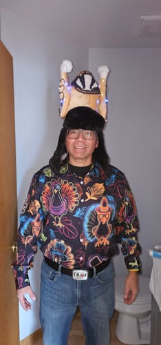 Customer photo review of Men's Neon Turkey Print Thanksgiving Long Sleeve Shirt