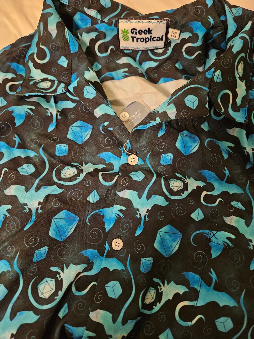 Customer photo review of Dnd Mystic Blue Dragons Button Up Shirt