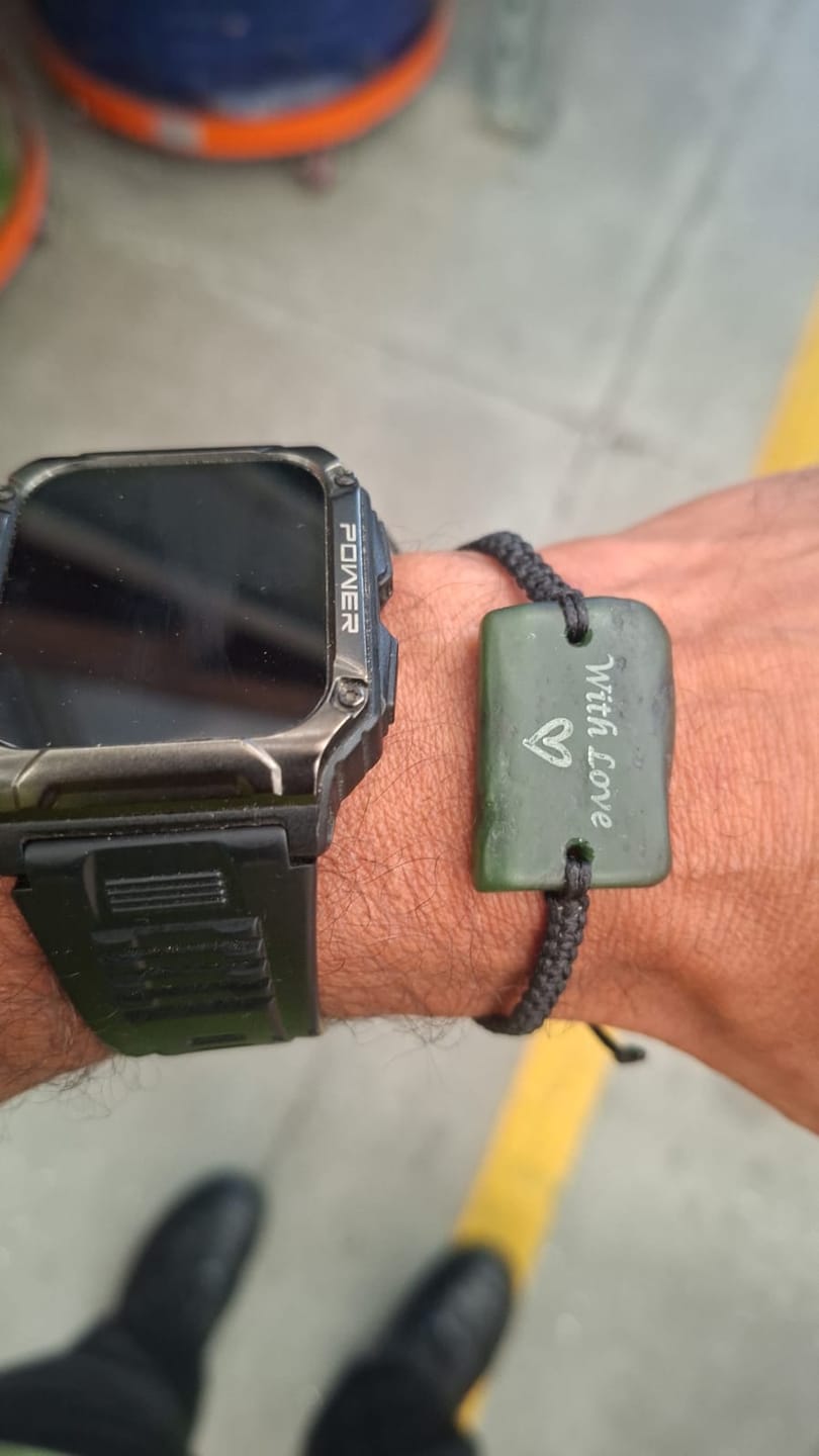 Customer photo review of Engraved Greenstone Bracelet