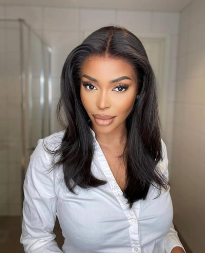 Customer photo review of Silky Straight 13x4 HD Lace Front Wig 180% Density Undetectable Hairline