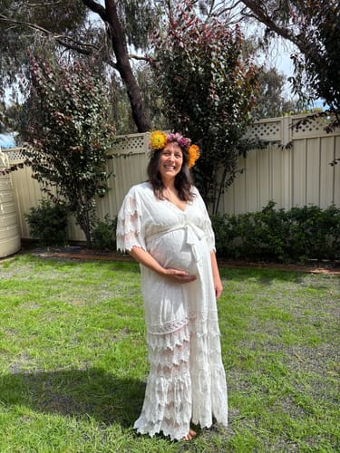 Customer photo review of Roxy Lace Baby Shower Dress - White