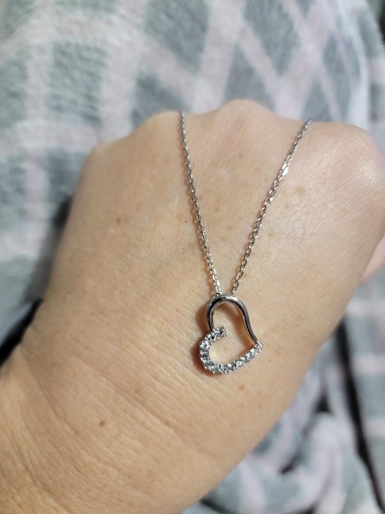 Customer photo review of Capri 18k White Gold Plated Silver Heart Necklace with Swarovski Crystals