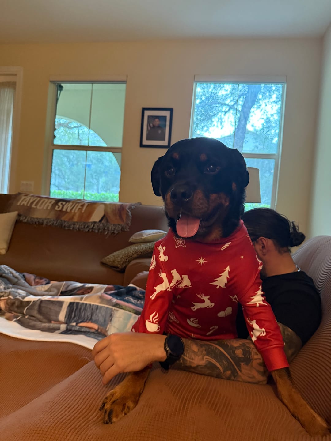 Customer photo review of Dog Christmas Pajama - Red Cheer