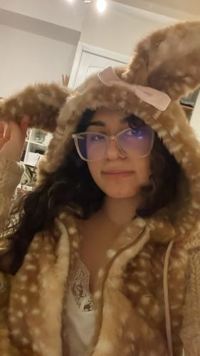 Customer photo review of [Rose Island] Fairy Spirit Deer In Flower Field Faux Fur Hoodie with Zipper