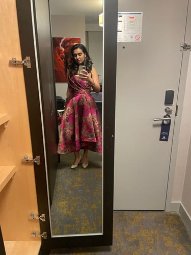 Customer photo review of Carolina Dress by Theia Couture - RENTAL