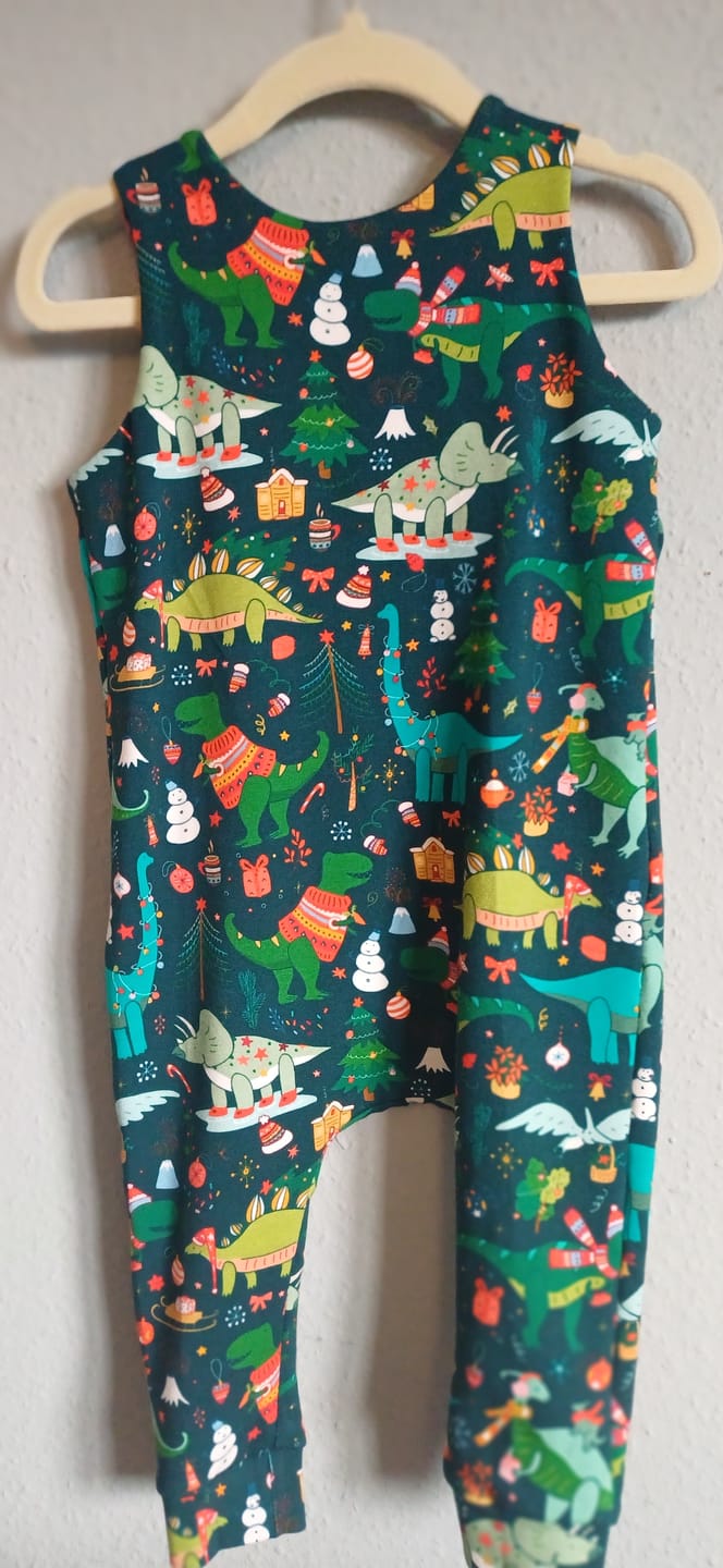 Customer photo review of Christmas Dinosaurs on Dark Teal French Terry Fabric
