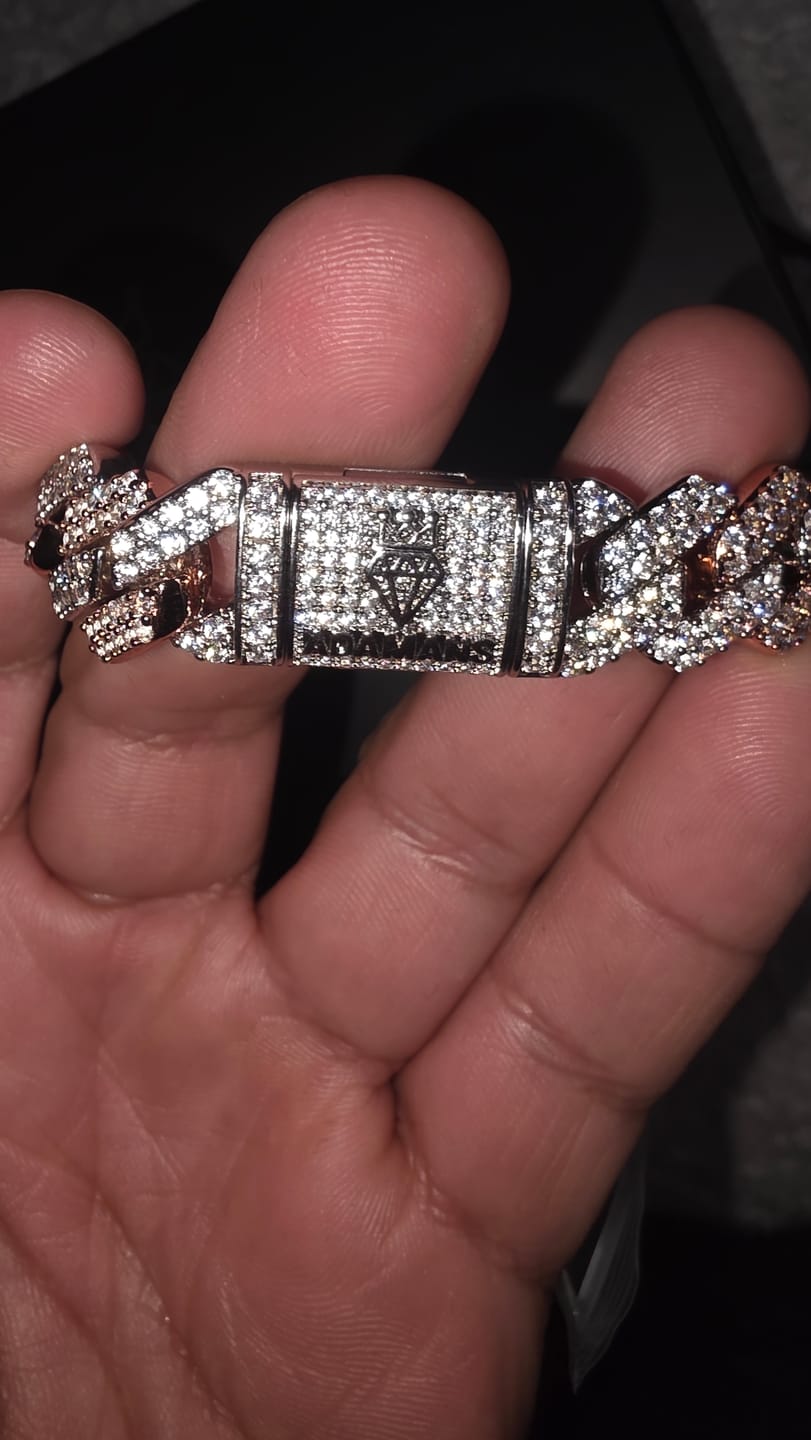 Customer photo review of 14mm Moissanite Monaco Chain - Two Tone - D Colour - VVS1