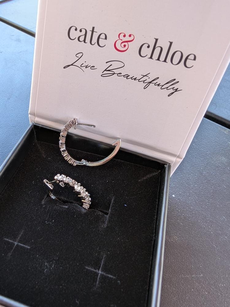 Customer photo review of Claire 18k White Gold Plated 20mm Hoop Earrings with Swarovski Crystals