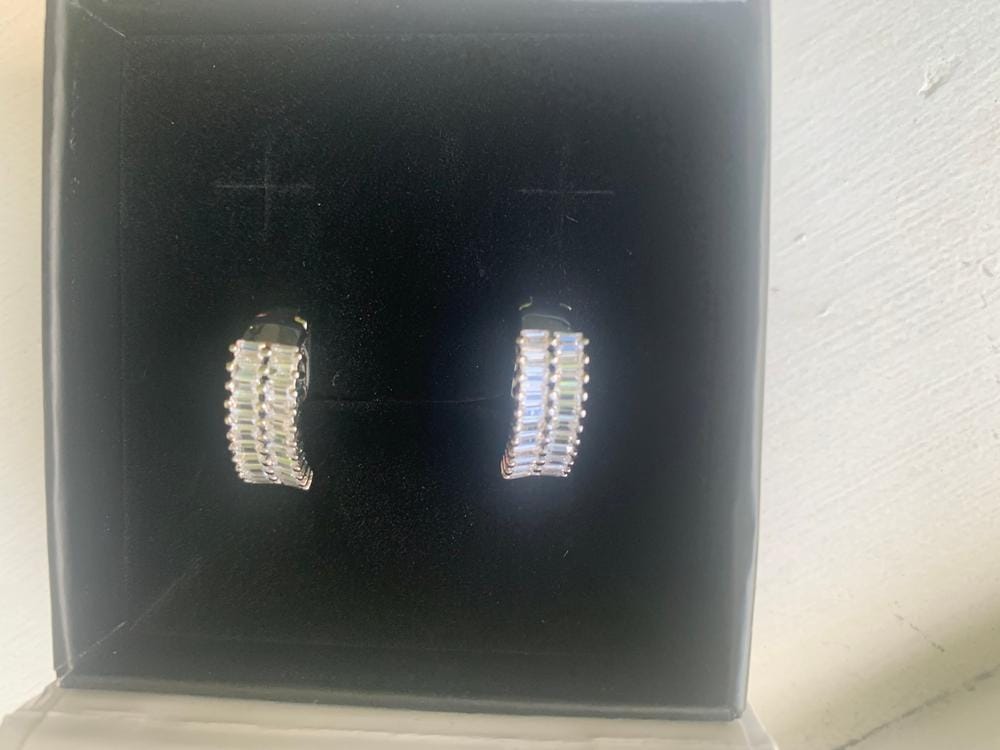 Customer photo review of Pixie 18k White Gold Plated 17mm Hoop Earrings with Simulated Diamond Crystals
