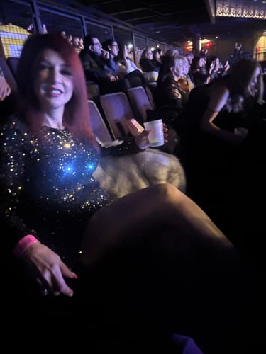 Customer photo review of Éloria Velvet Sequin Long Sleeve Mini Dress - Black