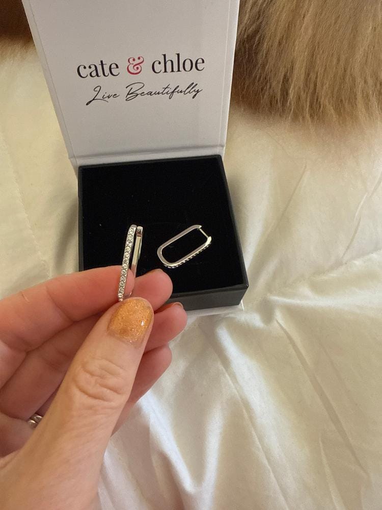 Customer photo review of Nadia 18k White Gold Plated 24mm Hoop Earrings with Swarovski Crystals