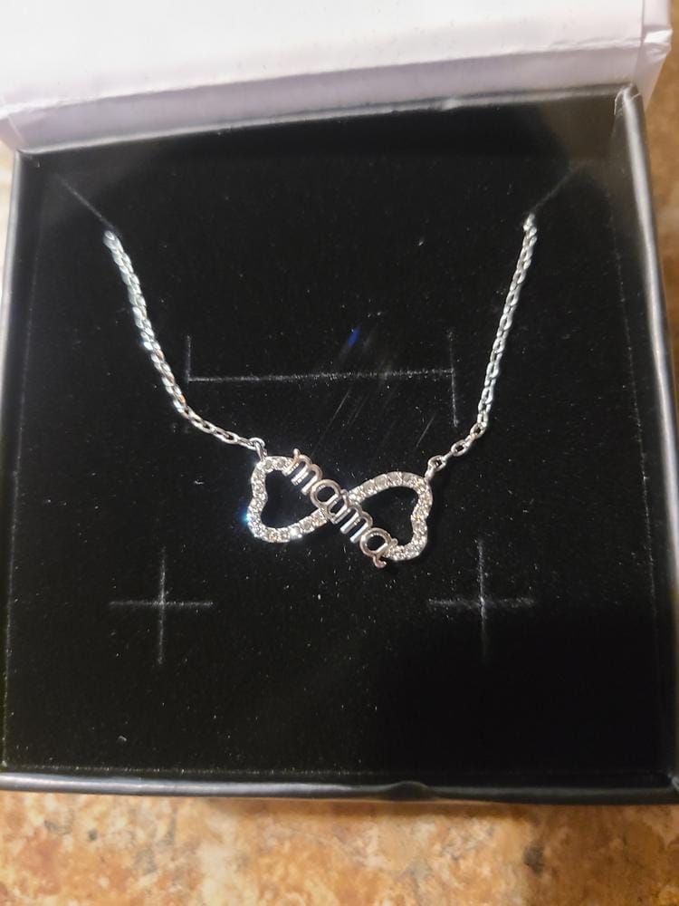 Customer photo review of Lisa 18k White Gold Plated Infinity Mom Heart Necklace with Swarovski Crystals