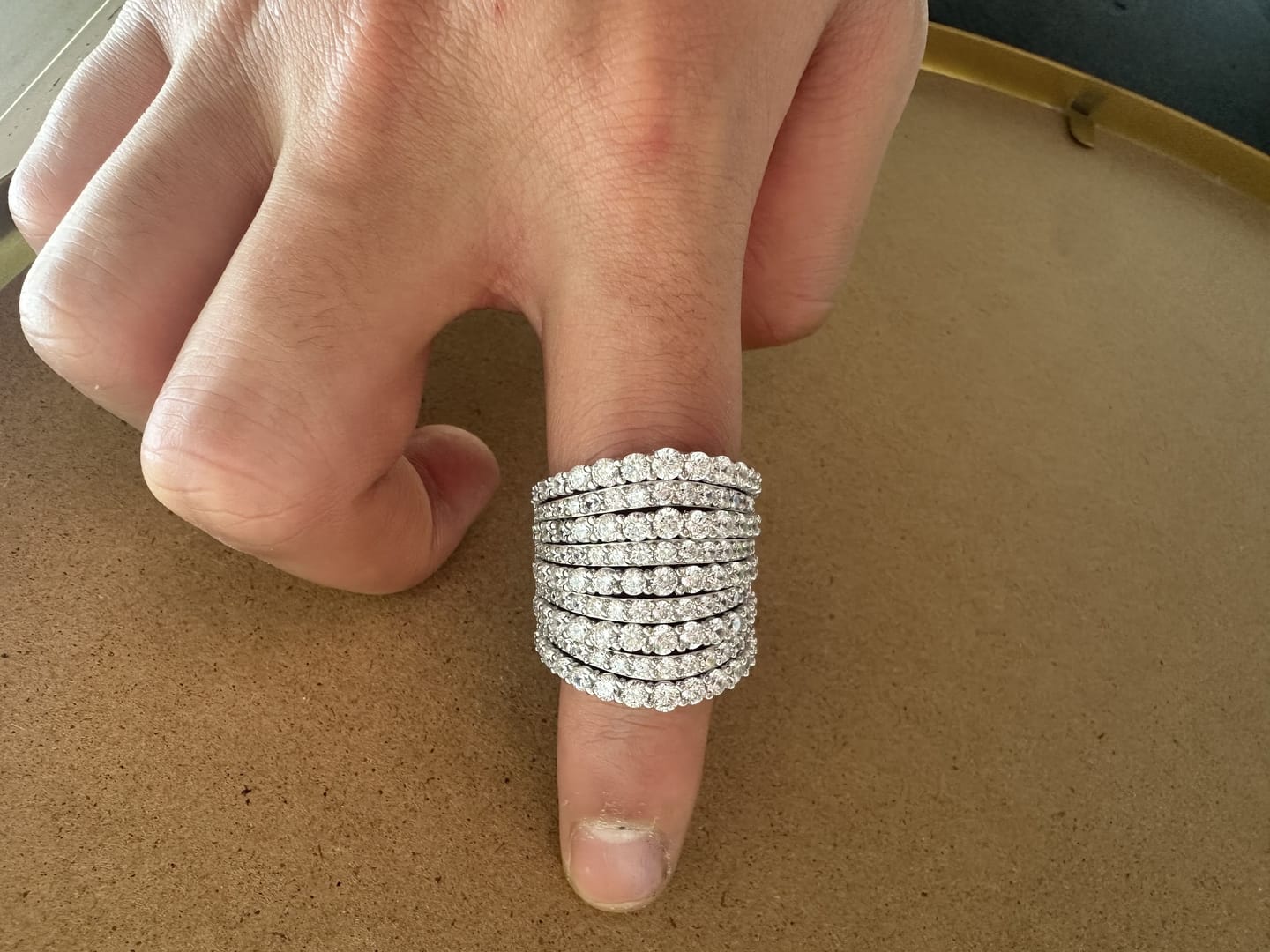Customer photo review of Dazzling 925 Sterling Silver Pave Round Cut Wide Band Wedding Ring