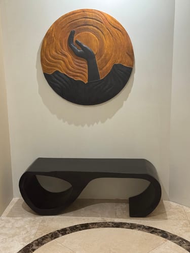 Customer photo review of Modern Sculptural Bench For Entryway And Living Room Decor