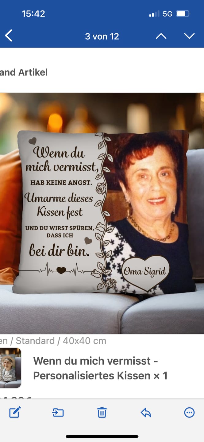 Customer photo review of Wenn du mich vermisst - Personalisiertes Kissen
