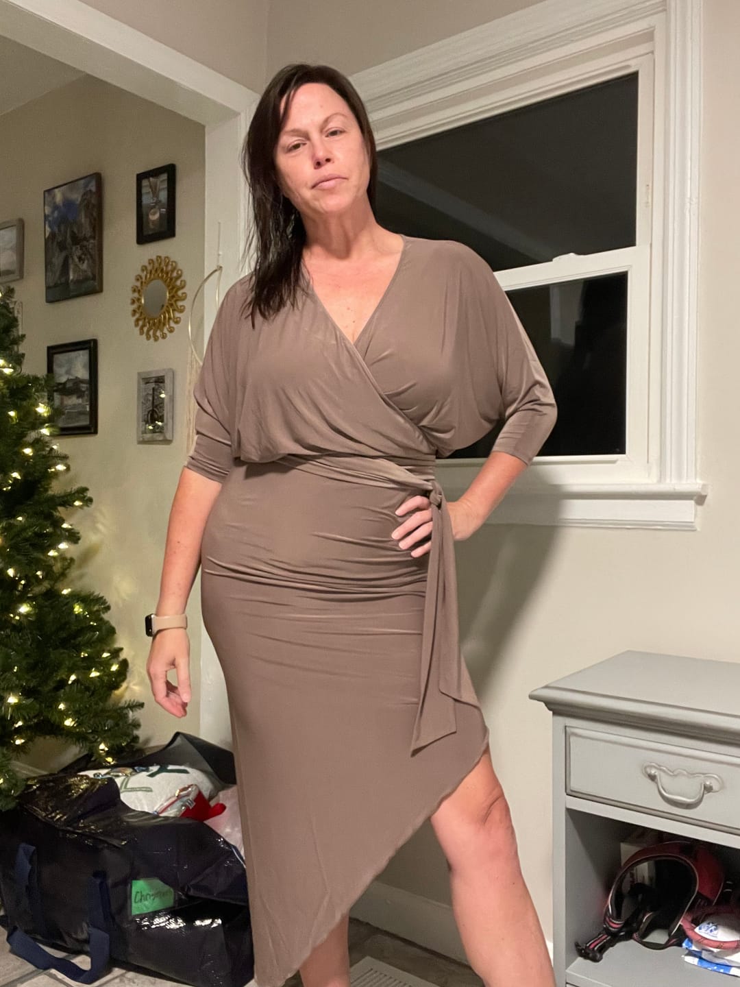 Customer photo review of Lily Kimono Dress - Sand