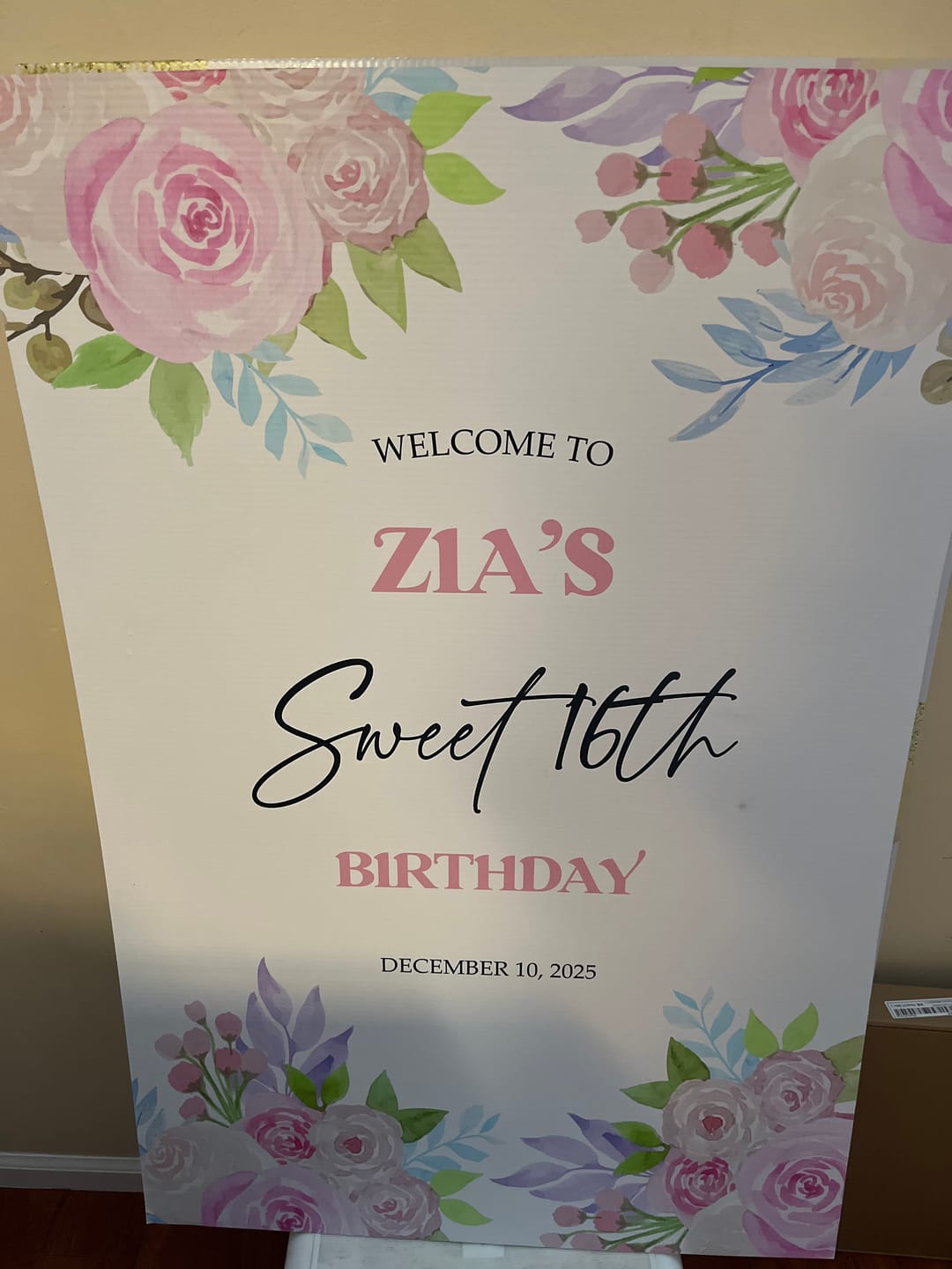Customer photo review of Pink Roses Birthday Welcome Sign Board