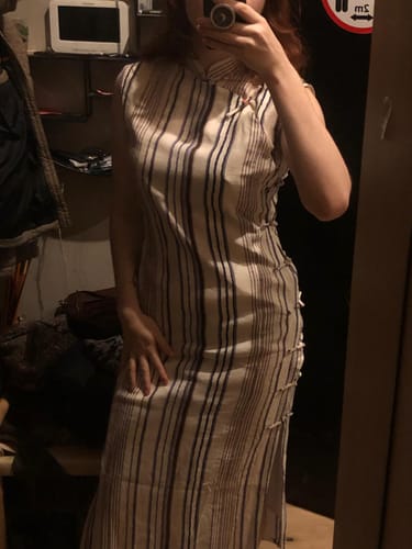 Customer photo review of Xiao Lu 小路 Back Roads Republic of China Striped Cotton Sleeveless Qipao