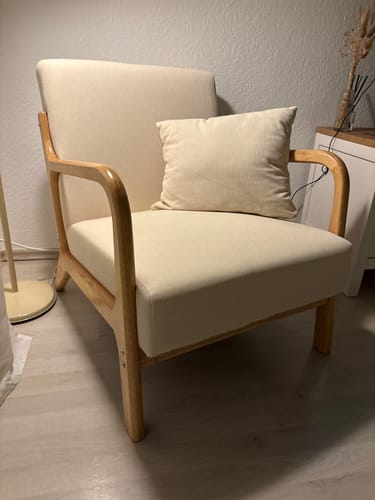 Customer photo review of OHAMA - Fauteuil de salon en bois massif et velours côtelé beige
